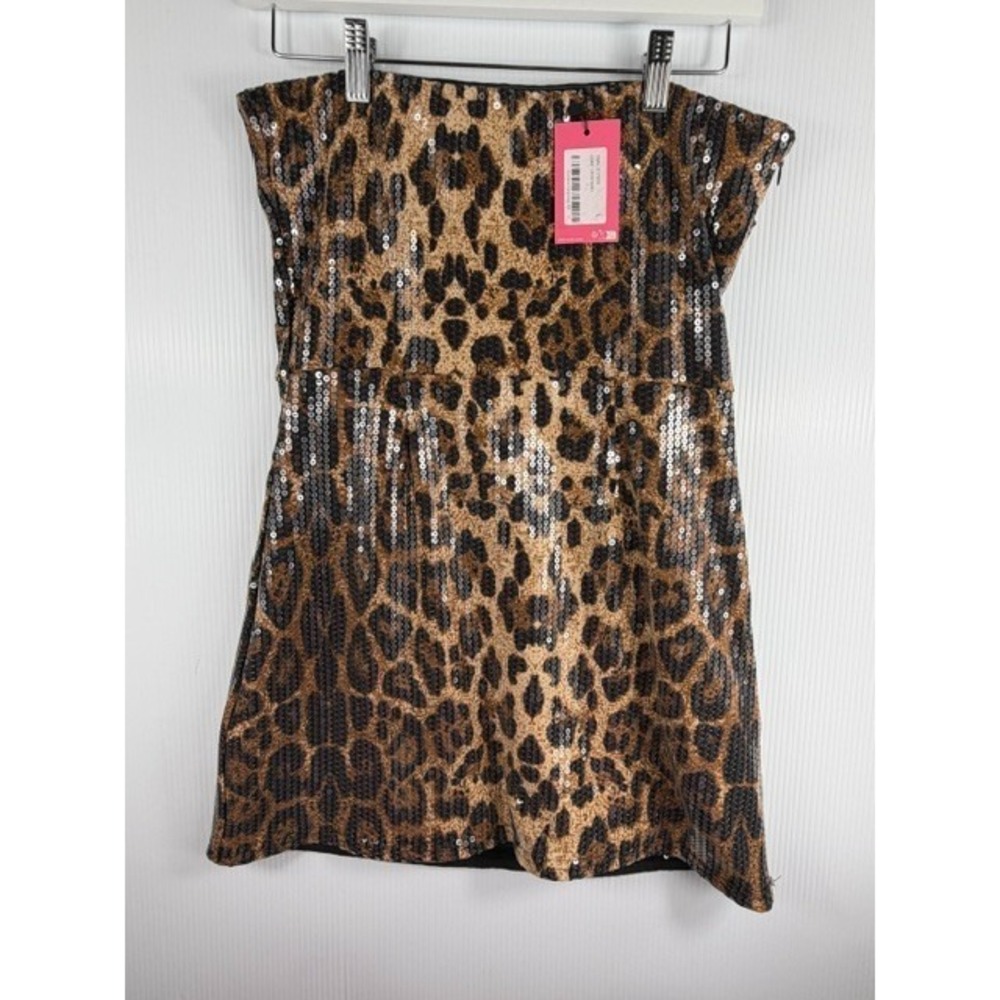Sequin Leopard Print Tube Mini Dress Womens Large Strapless Party Y2K Clubwear - Picture 4 of 11